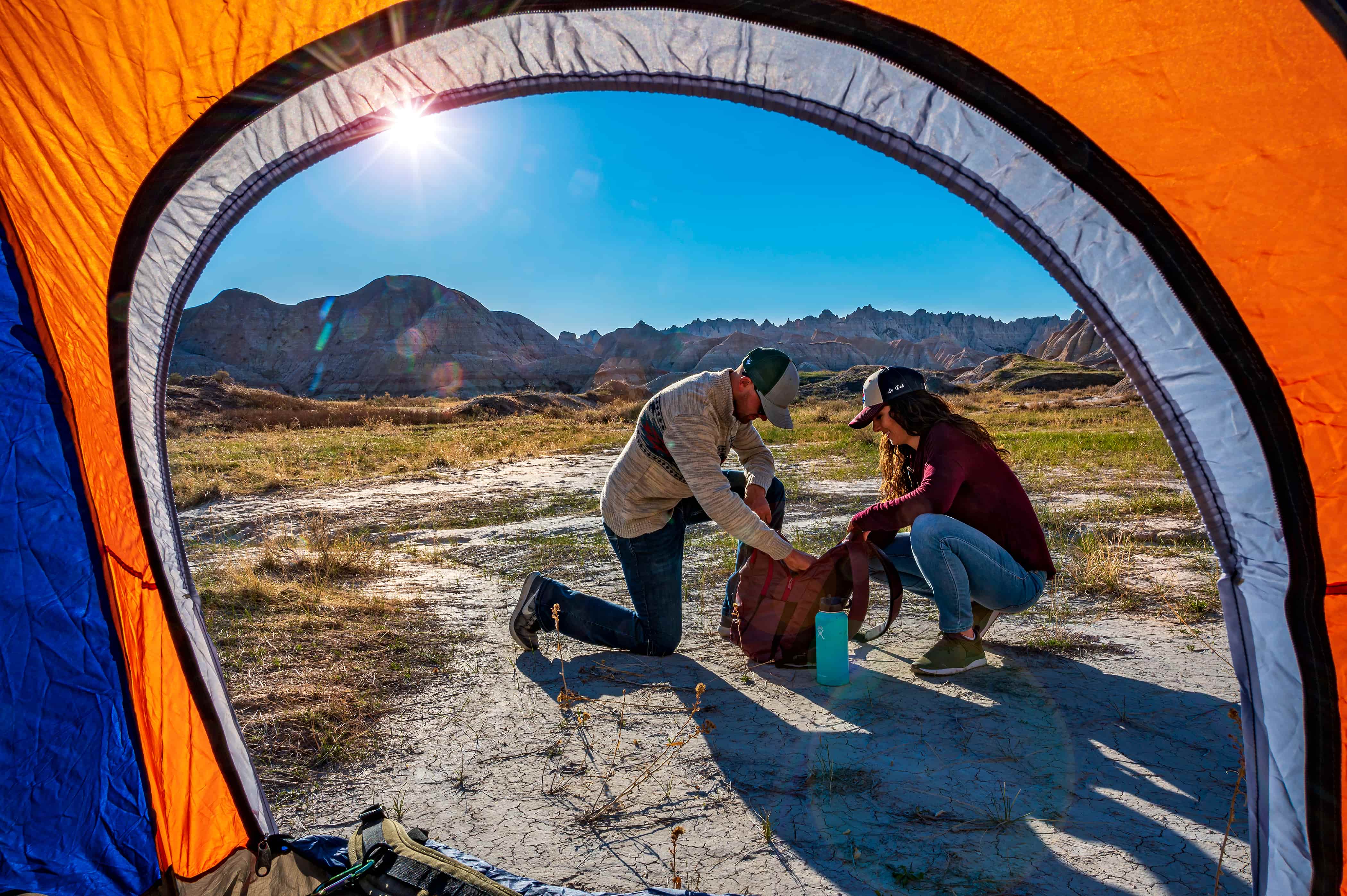 Couple camping at Badlands