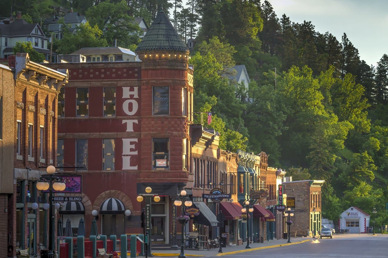 The streets of Historic Deadwood on a sunny day.
