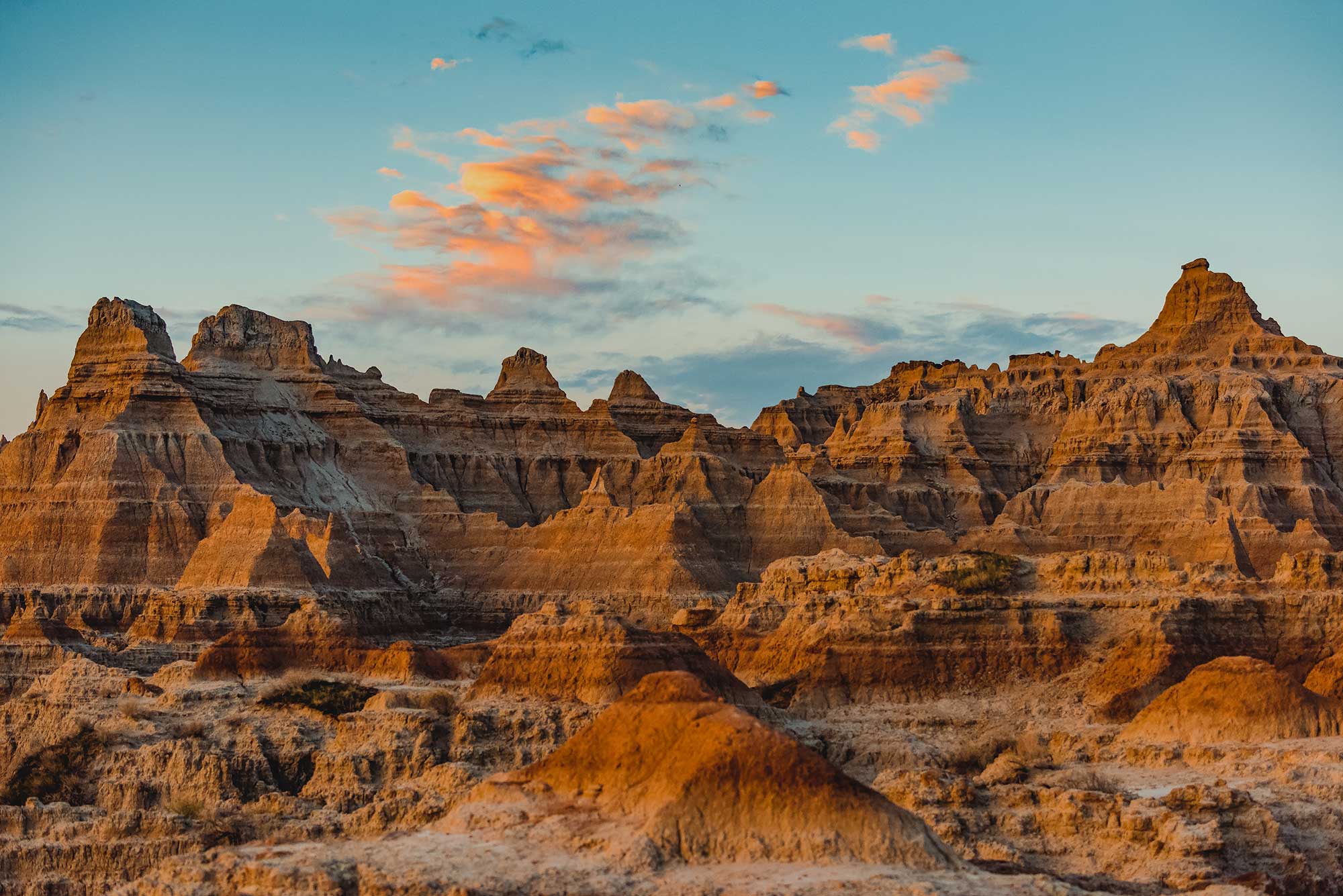 The South Dakota badlands pictured at sunrise