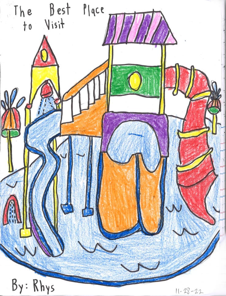 A Watiki Water Park drawing by 2nd grader Rhys