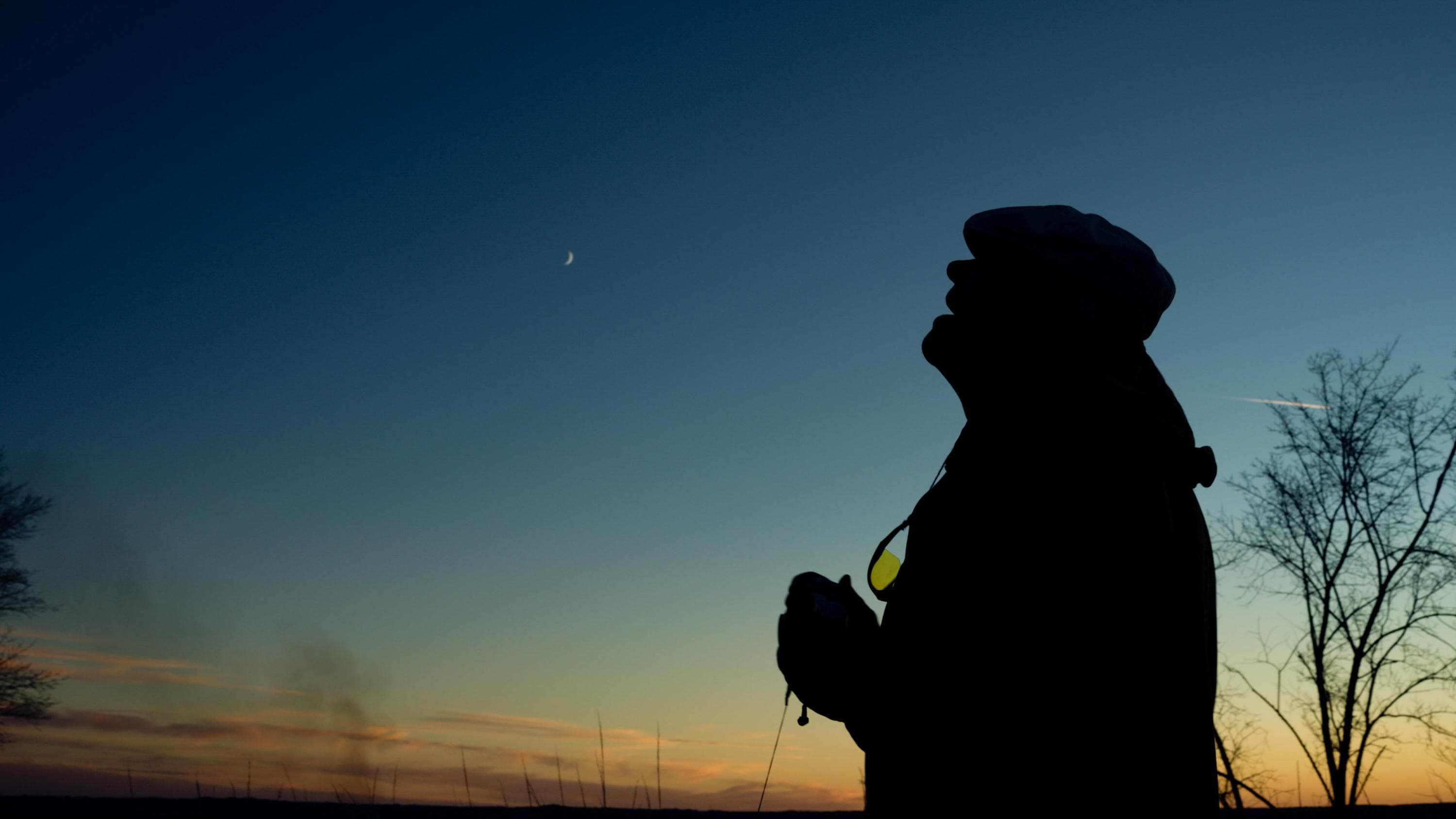 Man looking at the sky at dusk