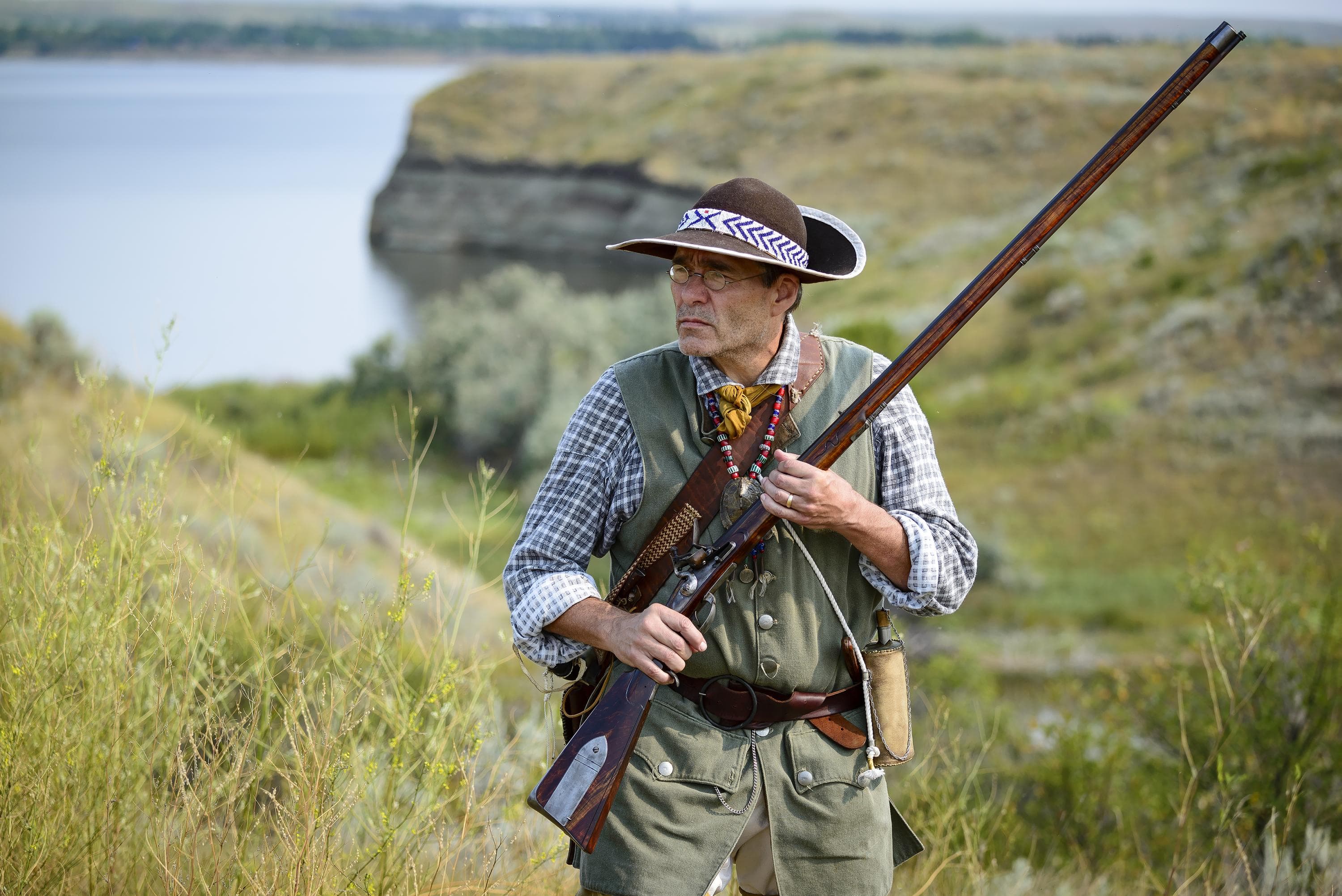A participant dressed for the Hugh Glass Rendezvous. 