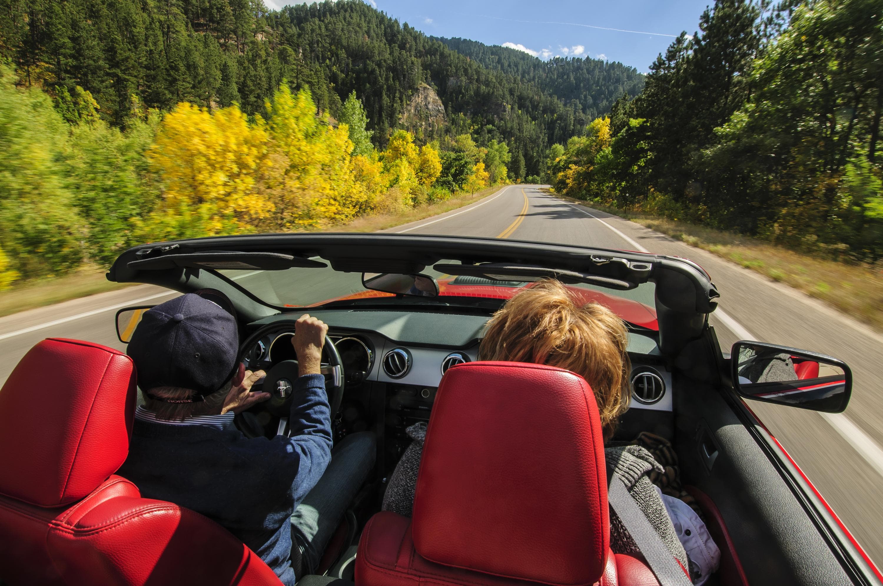 Driving along the Spearfish Canyon State and National Forest Service Scenic Byway