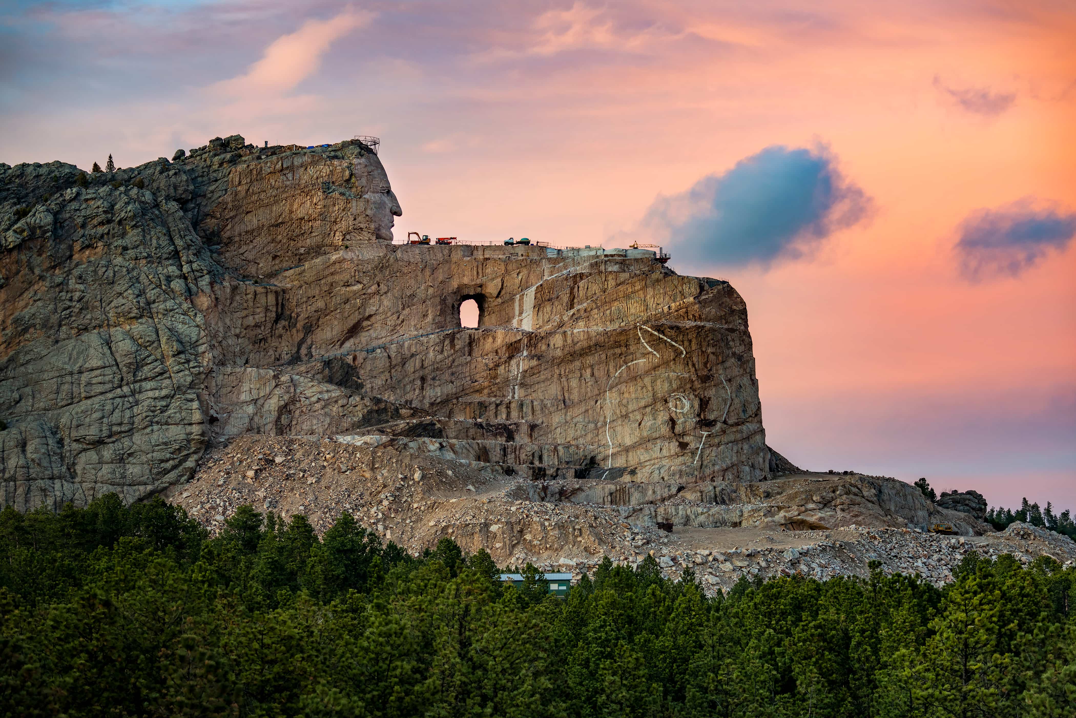 Crazy Horse Memorial outside of Custer, during a beautiful South Dakota sunset.