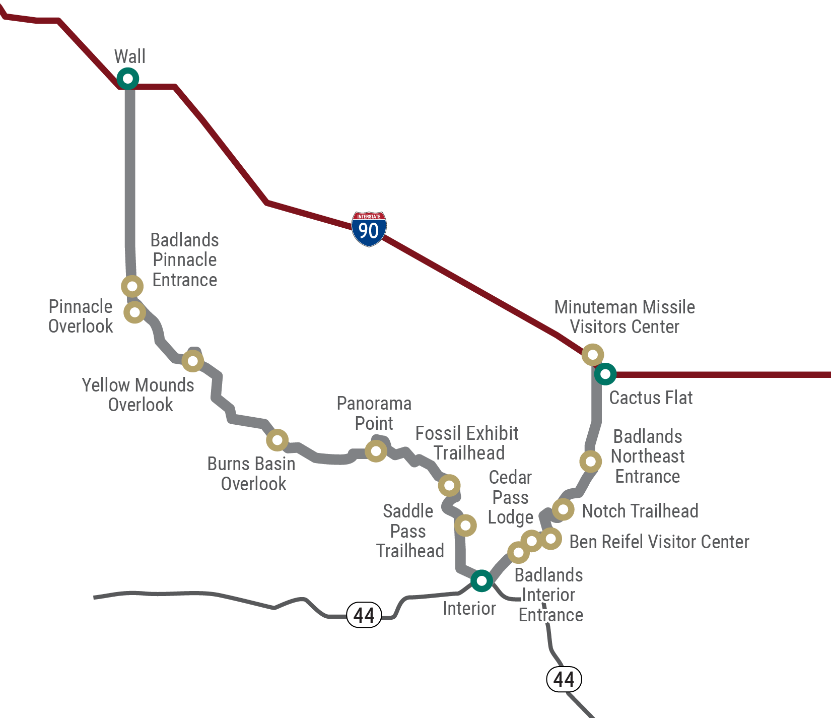 Badlands Loop Scenic Byway Thad Map Sketch