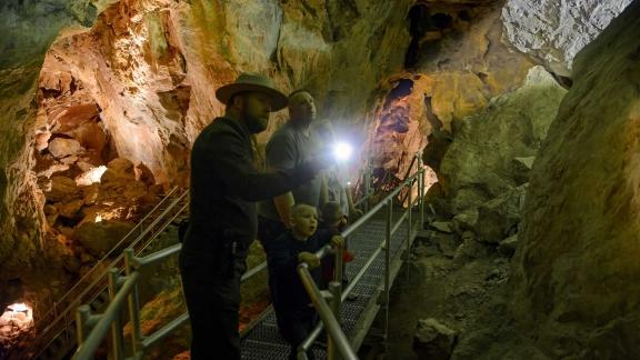 Tour group inside Jewel Cave with a Ranger