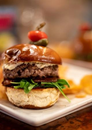 A delicious hamburger with chips at Crawford's in Sioux Falls