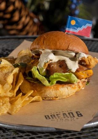 A sandwich and potato chips from Bread and Circus Sandwich Kitchen in Sioux Falls, South Dakota.