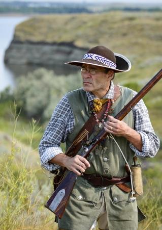 A participant dressed for the Hugh Glass Rendezvous. 
