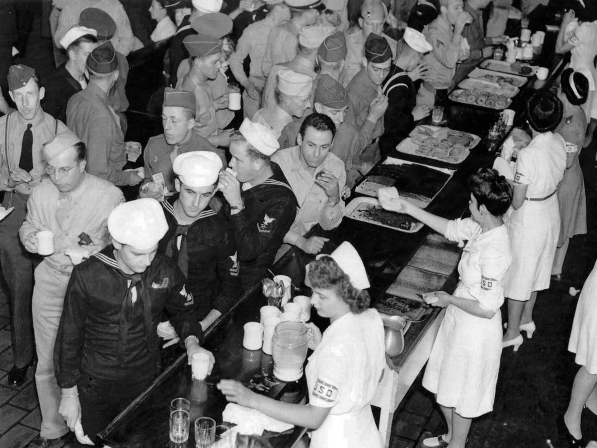 Troops lined up for pheasant sandwiches