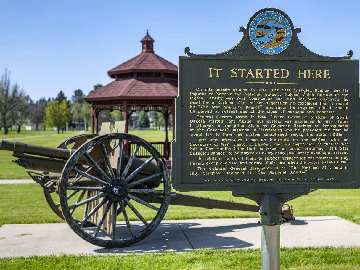 Fort Meade Museum sign and cannon in Sturgis, SD