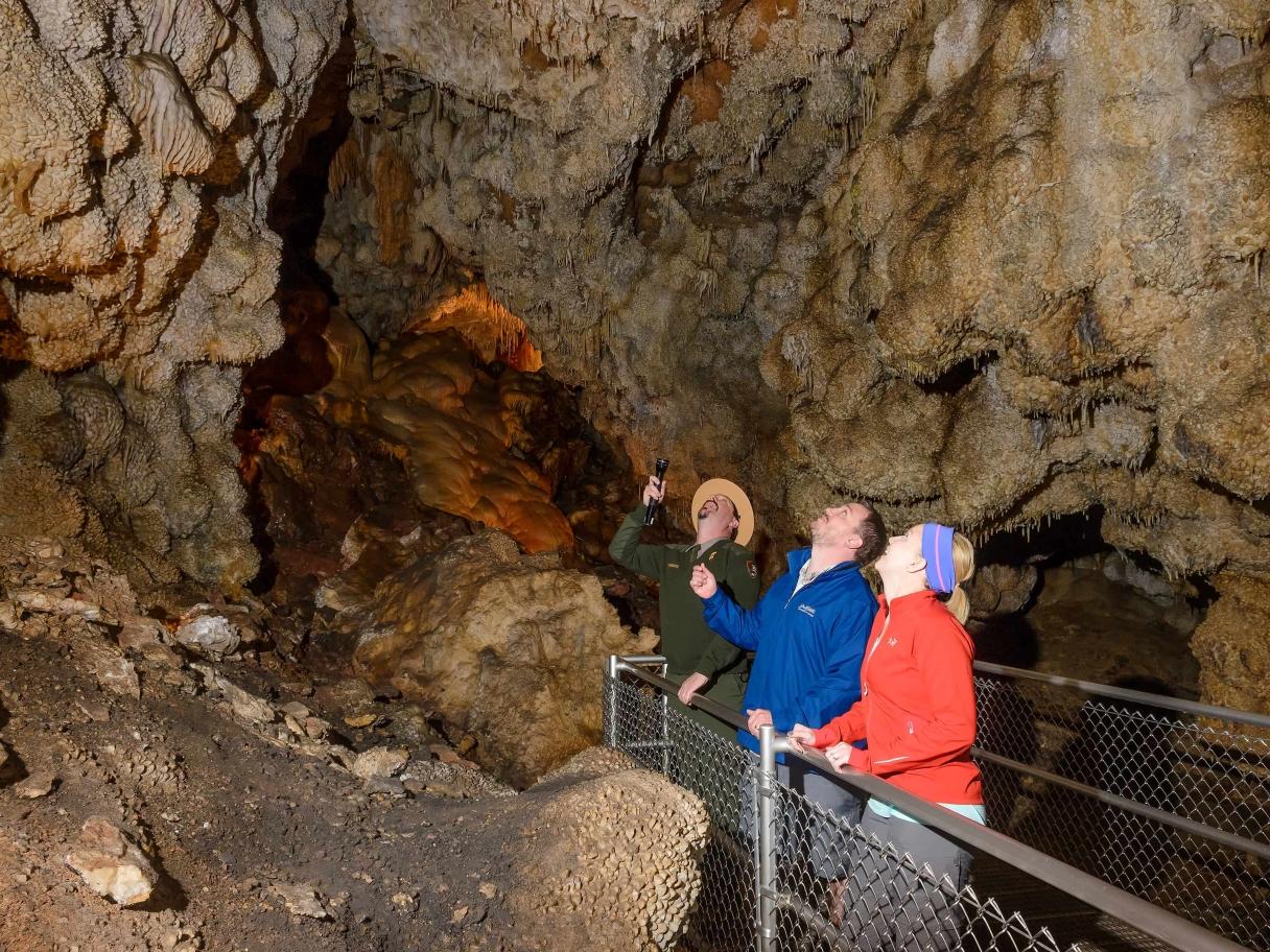 Ranger and visitors at Jewel Cave