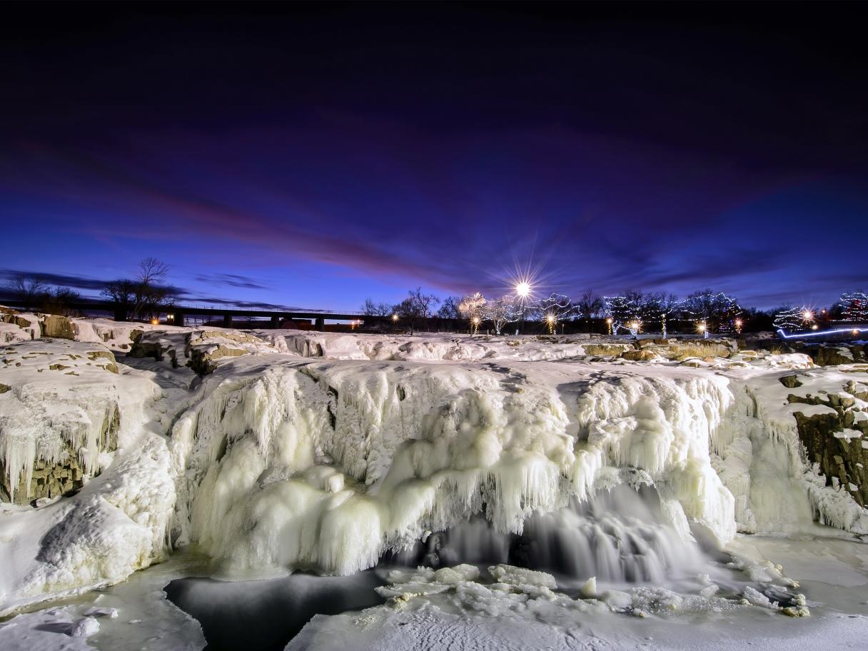 Frozen waterfalls at Falls Park