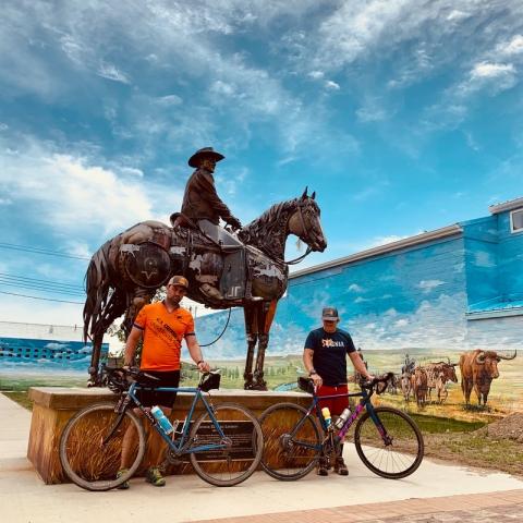 Cyclists at Cowman Square in Lemmon