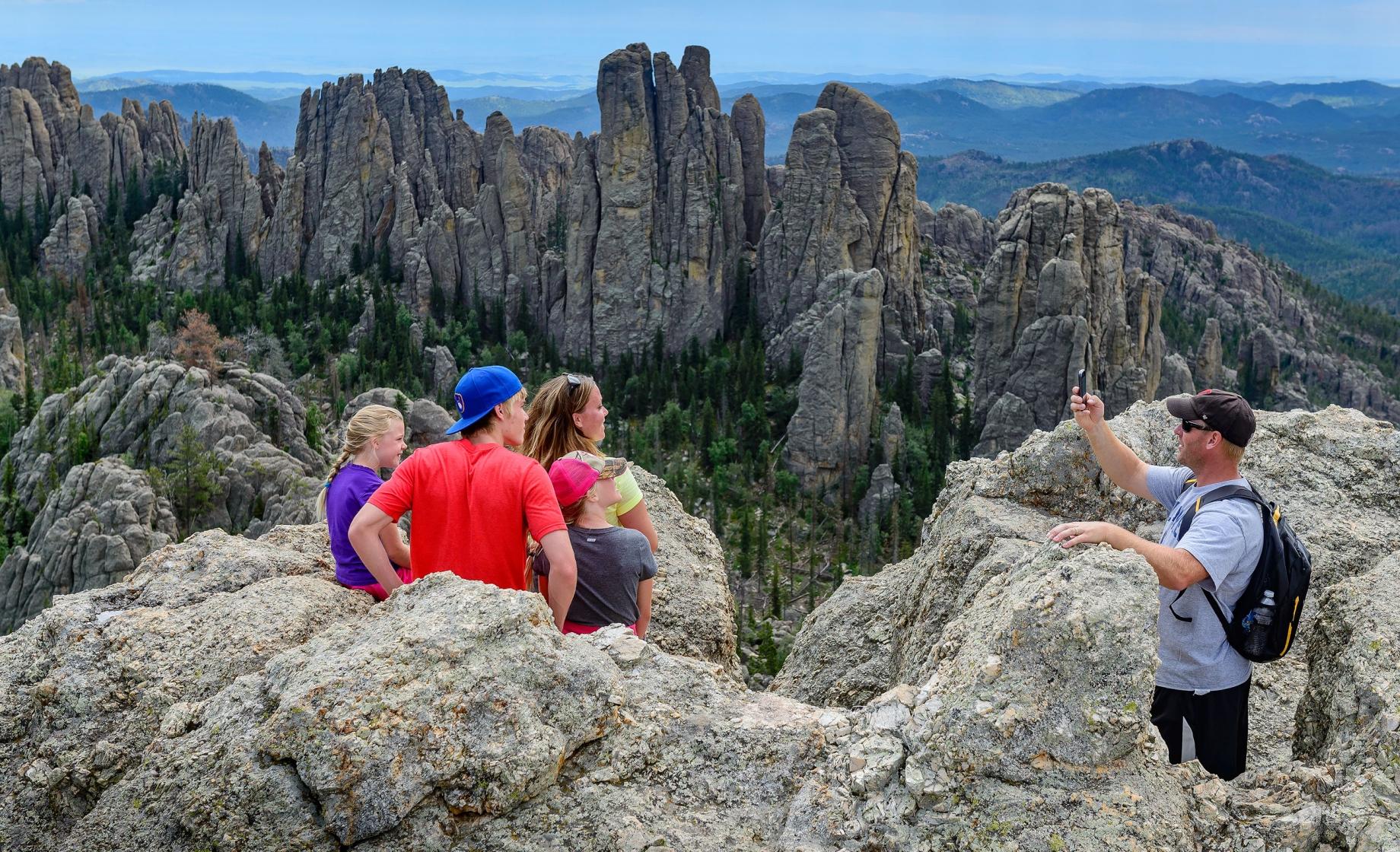 Family Hiking Cathedral Spires Custer State Park