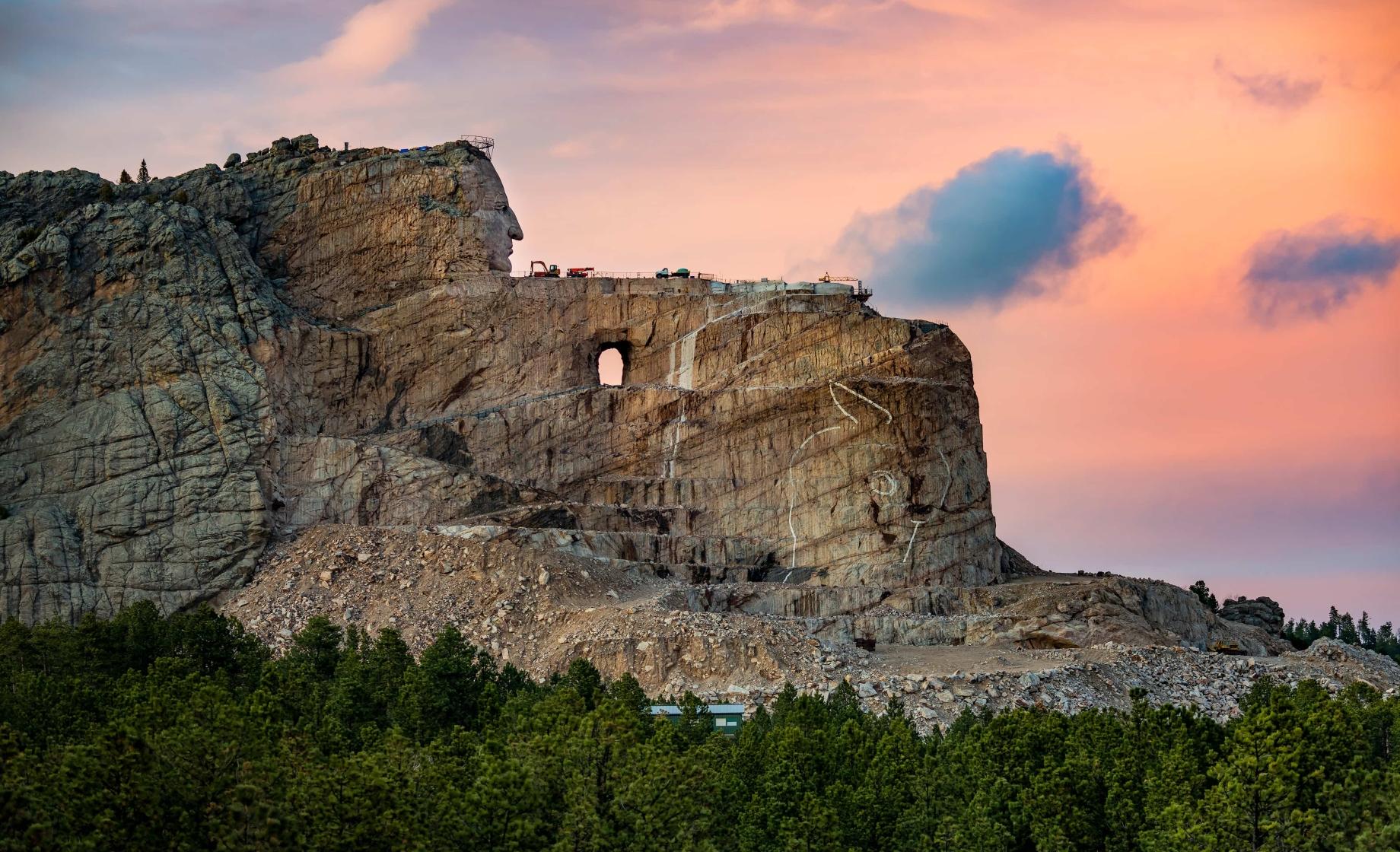 Crazy Horse Memorial outside of Custer, during a beautiful South Dakota sunset.