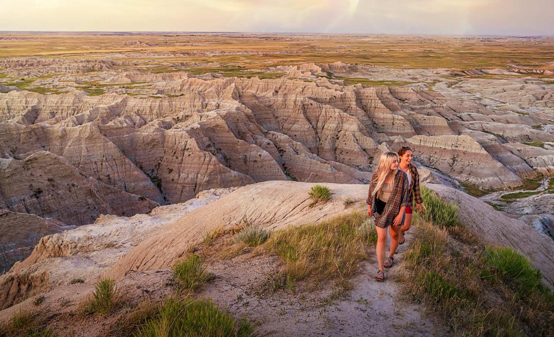 Hikers in the Badlands