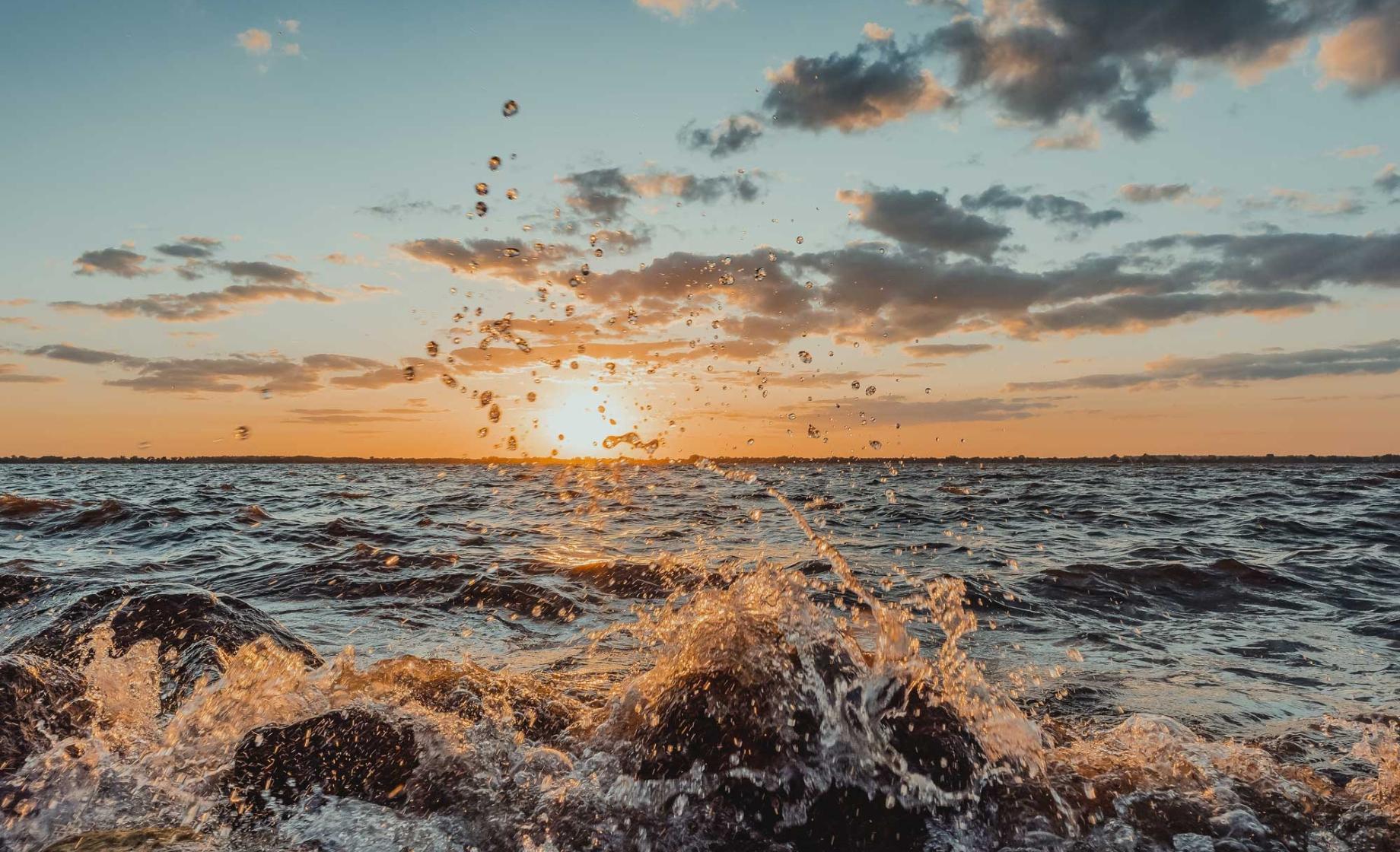 Waves on Lake Kampeska at sunset