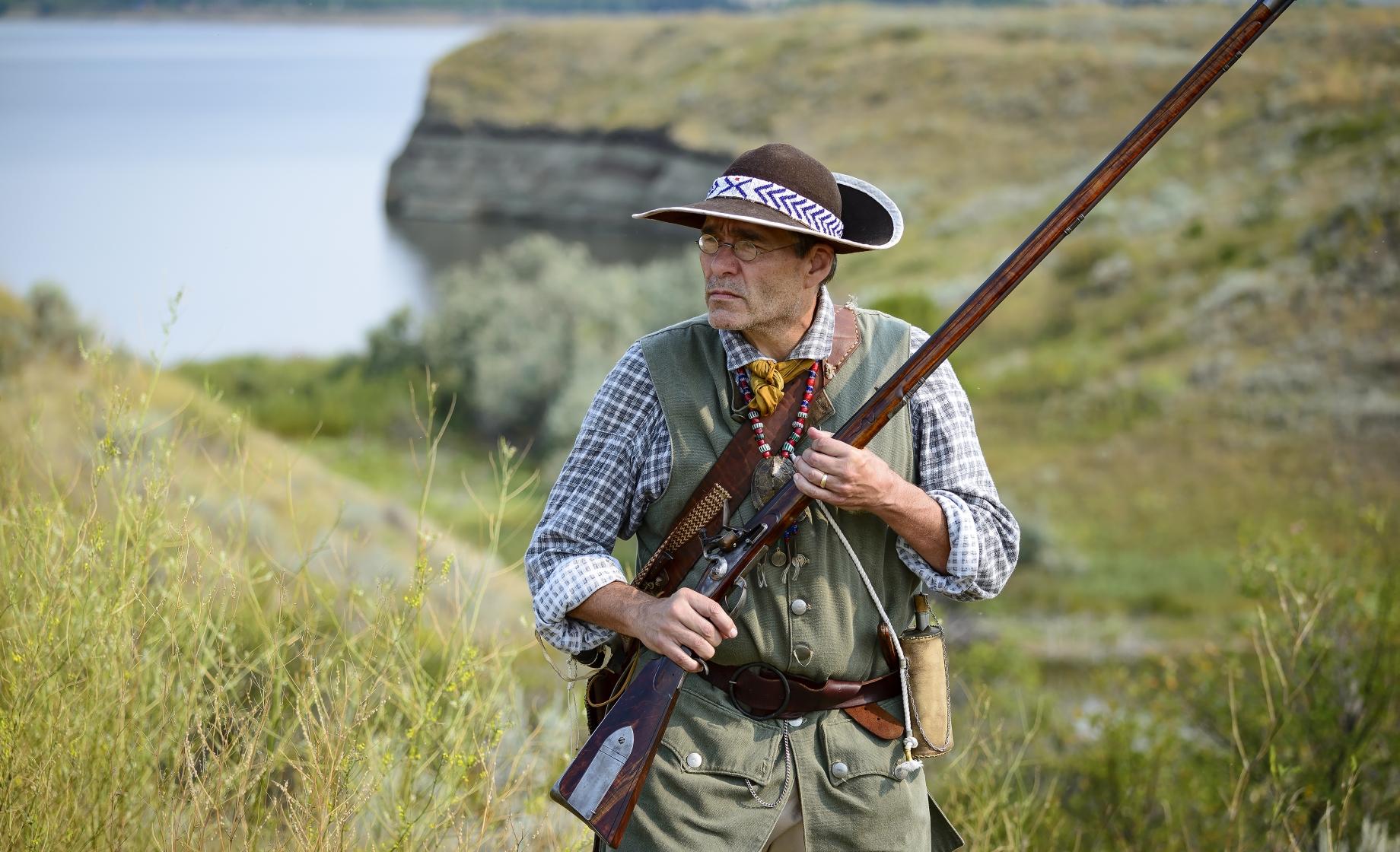 A participant dressed for the Hugh Glass Rendezvous.