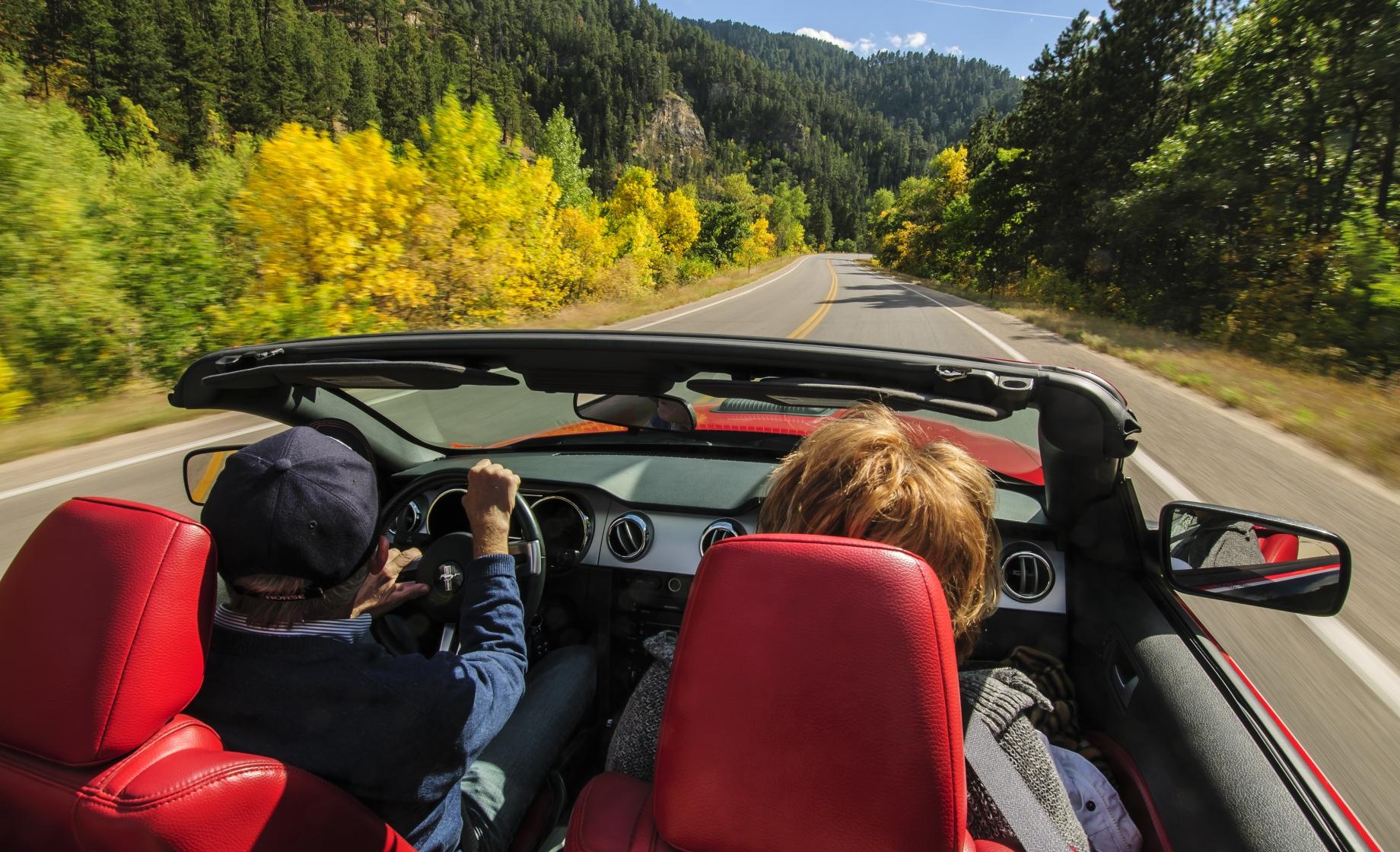 Driving along the Spearfish Canyon State and National Forest Service Scenic Byway