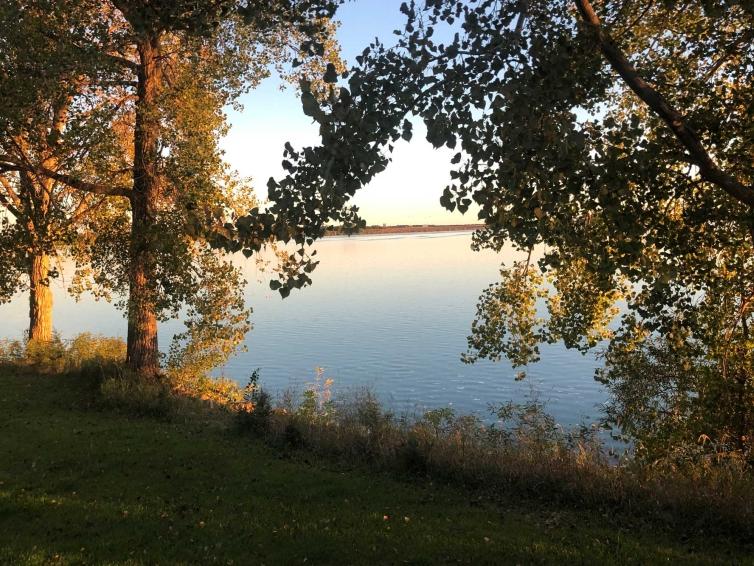 The sun shines through the trees on the shoreline of Pelican Lake in Watertown.