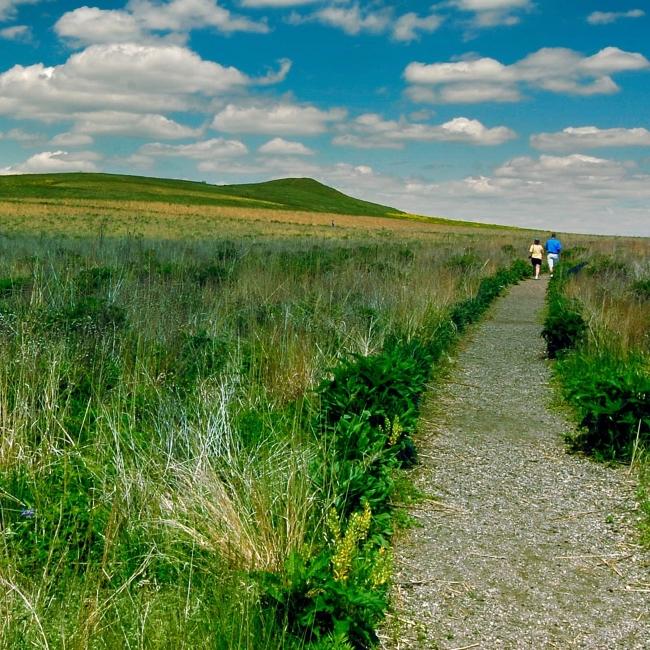 Spirit Mound path with hikers