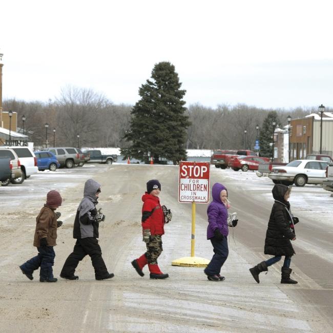 Children crossing the street