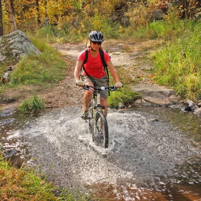 Biking through a creek