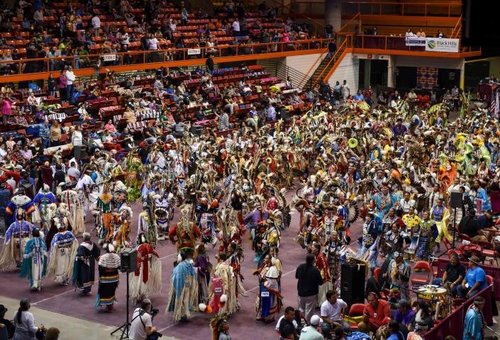 Crowd of dancers at Black Hills Pow Wow
