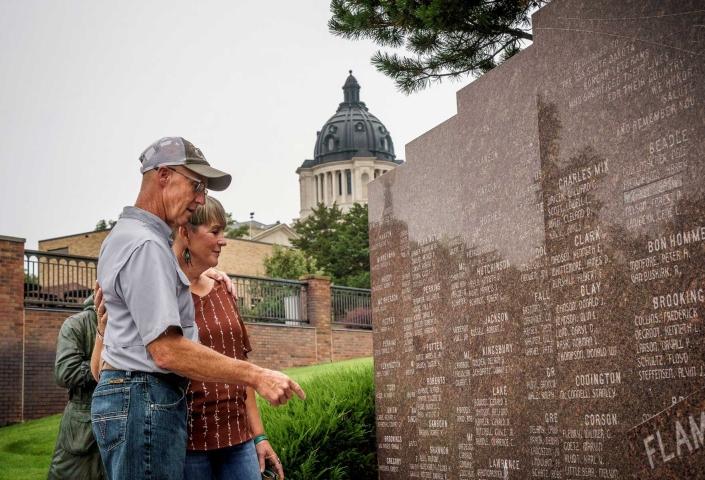 Couple at a State Capitol War Memorial