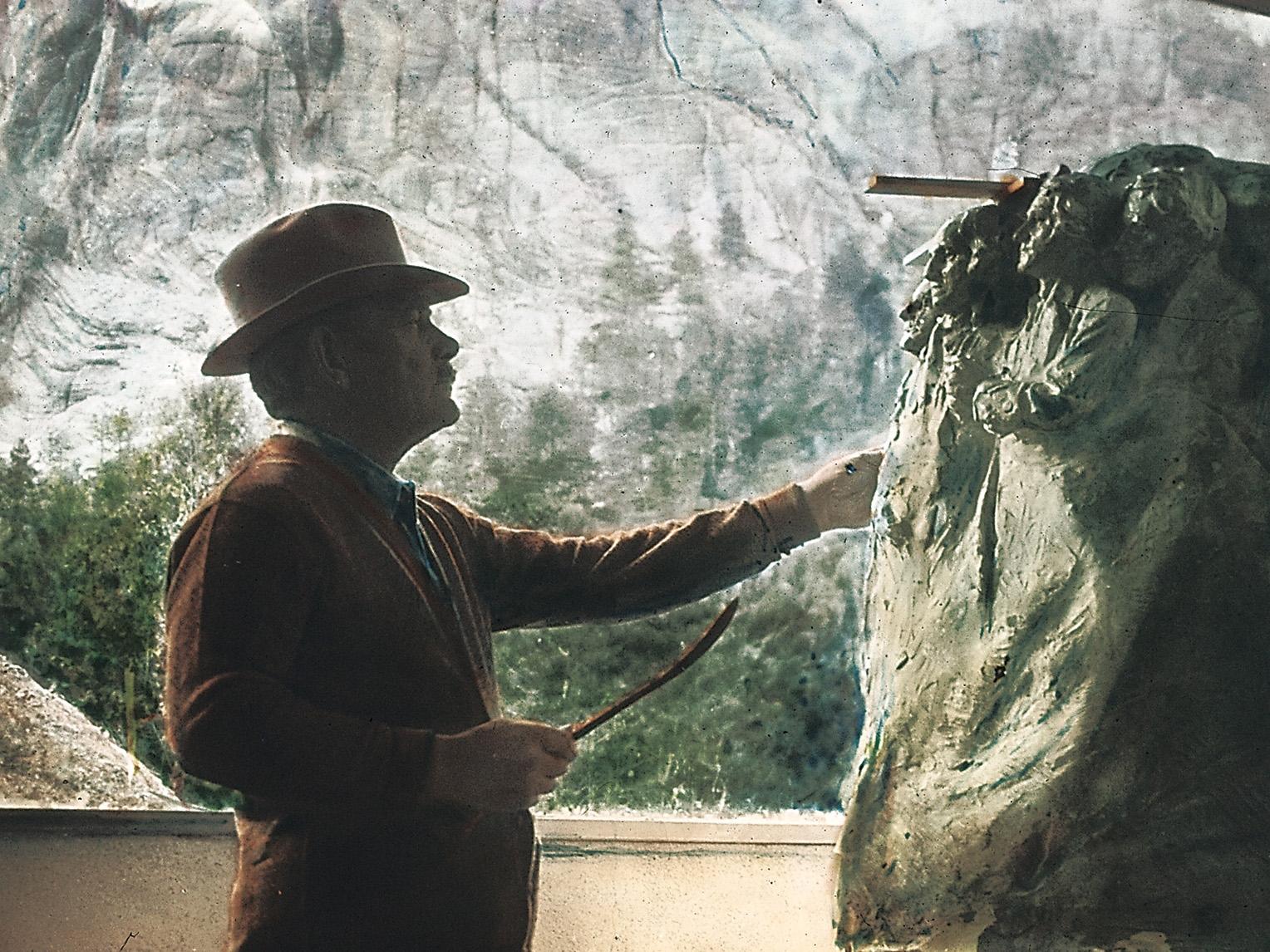 Gutzon Borglum at work in artist studio