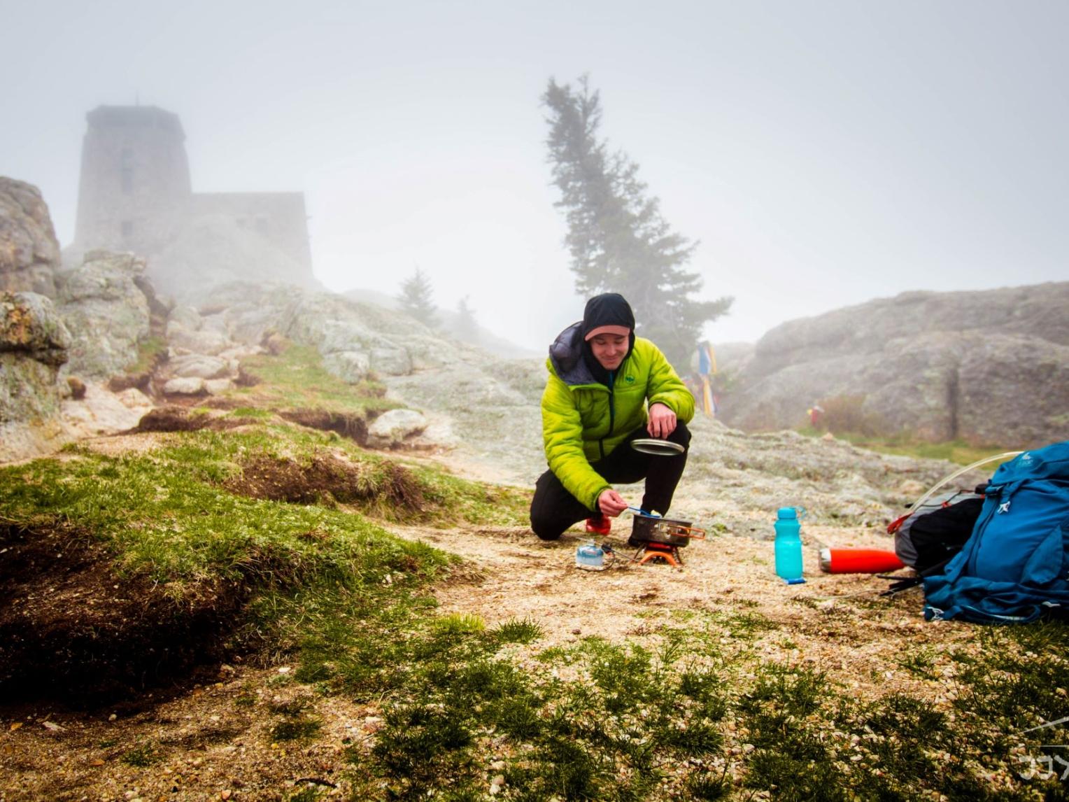 Cooking over the camp stove at Black Elk Peak