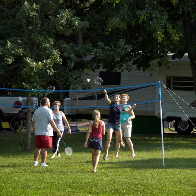 Playing badminton