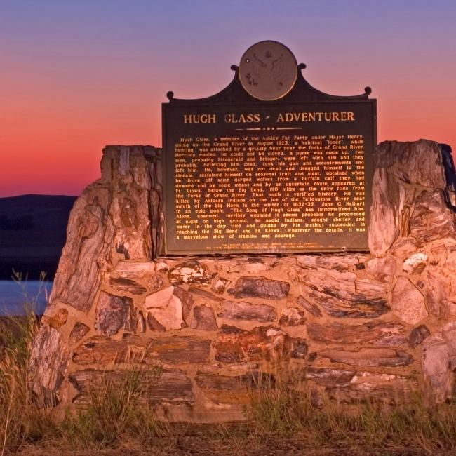 Hugh Glass monument at sunset