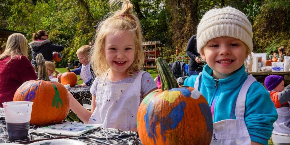 Strawbale Winery Harvest Festival Kids Decorating Pumpkins
