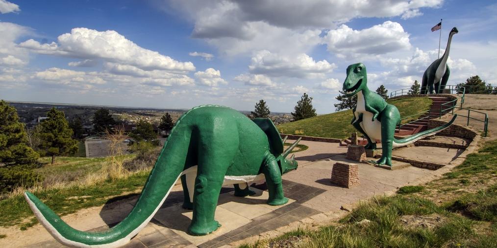 Dinosaur Park featues seven massive dinosaur sculptures honoring past excavation sites.