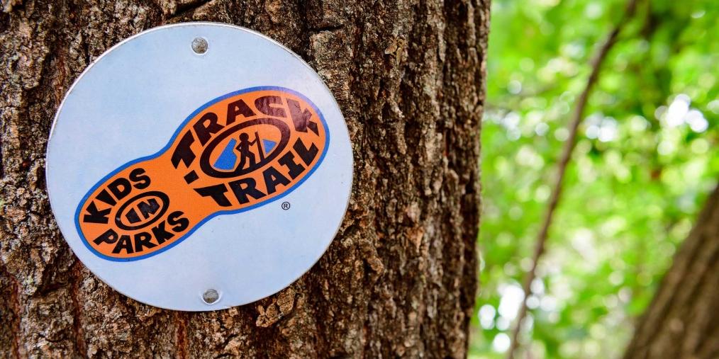 Kids in Parks Track Trail sign on tree