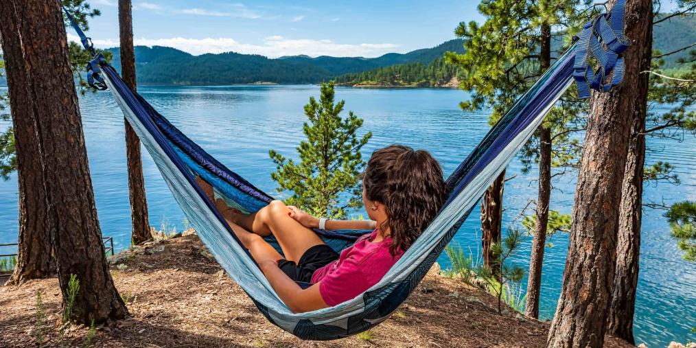 Woman in hammock at Pactola Reservoir