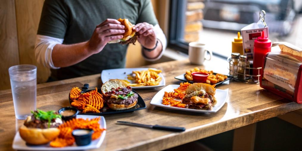 Black Hills Burger and Bun burgers on table 2
