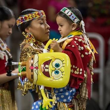 Annual USD Wacipi Mother and Daughter Dancers and SpongeBob