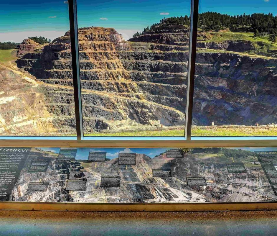 View of the Open Cut from the inside of the Homestake Visitor Center