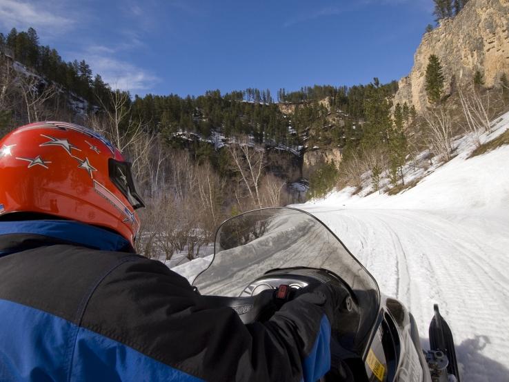 Snowmobiling in Spearfish Canyon