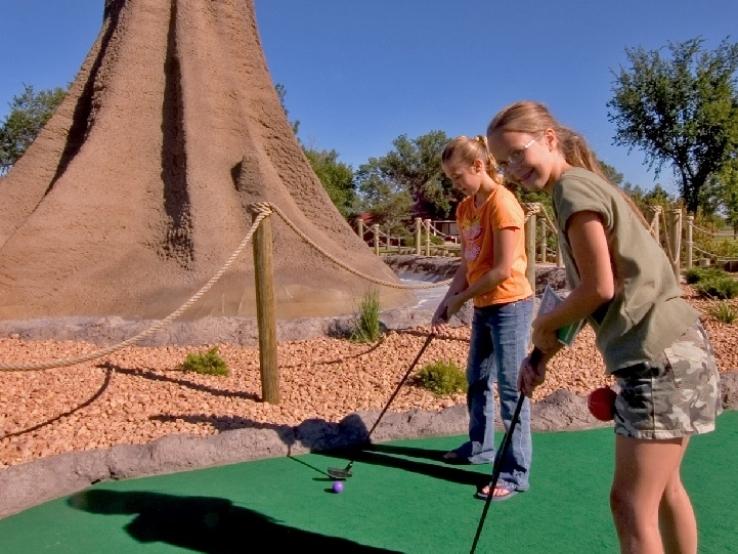 Mini-Golf With Volcano Erupting