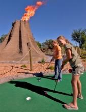 Mini-Golf With Volcano Erupting