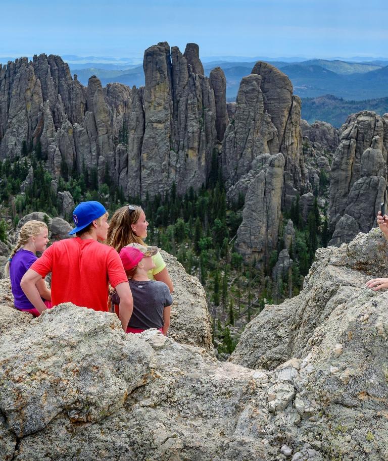 Family Hiking Cathedral Spires Custer State Park