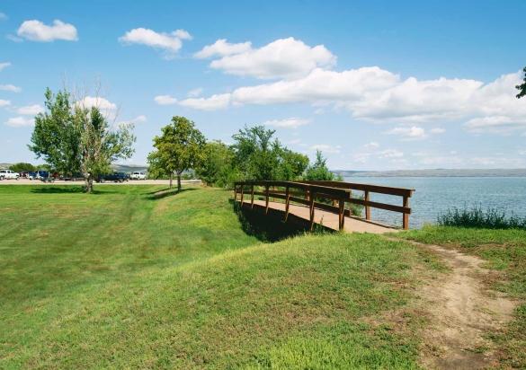 Walking bridge near river at West Bend Recreation Area