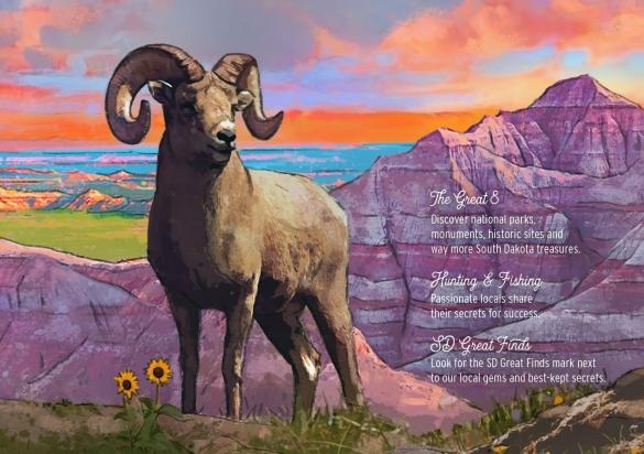2023 South Dakota Vacation Guide Cover Badlands National Park Vintage Park Illustration by David Owens