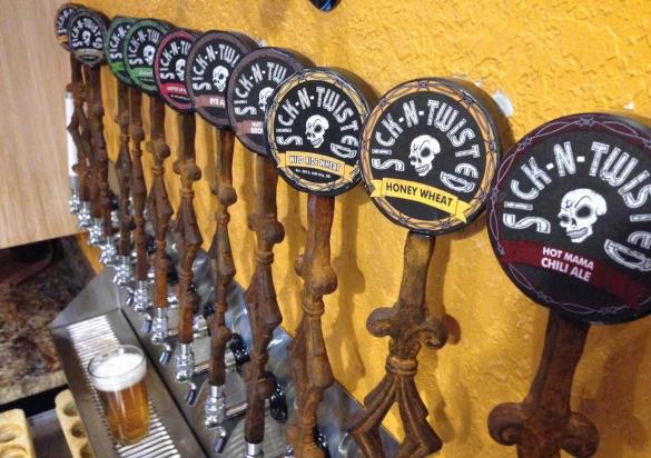 Sick-N-Twisted Brewing Company's selection of beers on tap.
