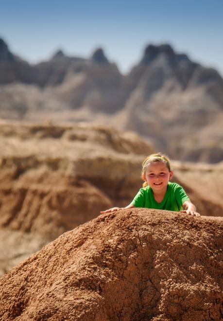 Family hiking Badlands National Park South Dakota