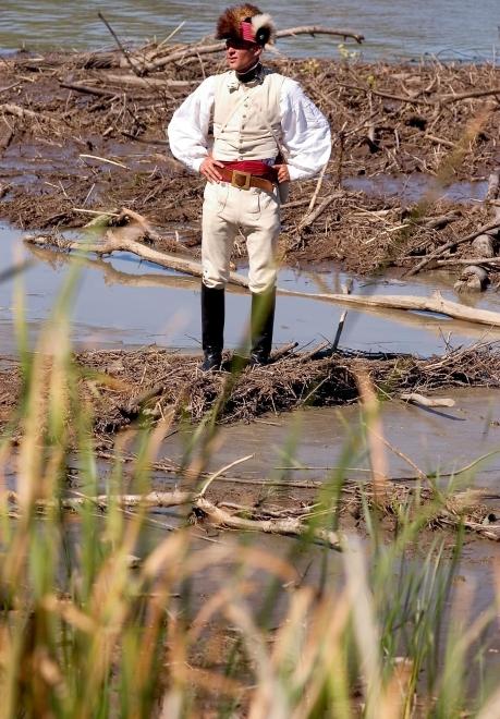 Lewis and Clark reenactor standing near water